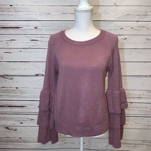 Mauve Ruffle Sleeve Sweater